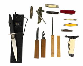 Vintage Pocket & Fixed Blade Knife Collection Lot - Victorinox, Ka-Bar, Queen Steel