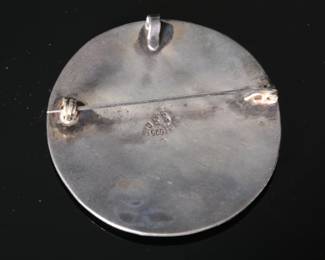 Vintage Sterling Silver Abalone Mexican Pendant Brooch Pin - 2in, 16.3g