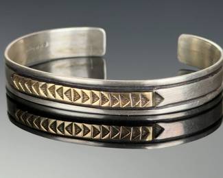 Navajo Jimmy Secatero Michael M. Rogers 14K Gold Sterling Cuff Bracelet Earrings Set