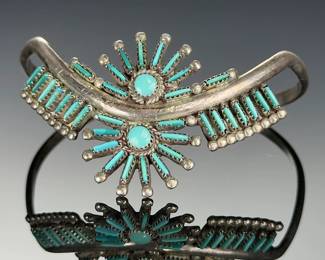 Zuni Petit Point Turquoise Silver Bracelet Vintage Native American Jewelry