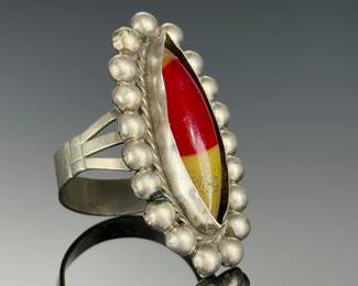 Vintage Alpaca Mexico Silver Tone Bi-Color Stone Ring, Size 9