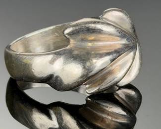 Vintage Mexican Sterling Silver Sculptural Ribbed Ring Size 9 925