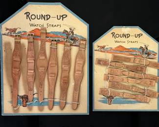 Vintage NOS Western 'Round-Up' Tooled Leather Watch Straps Store Display Lot (11)