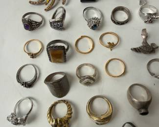 35 Costume Jewelry Rings Lot - Mixed Styles, Sizes, & Conditions