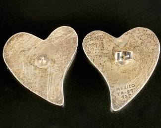Vintage Mexican Sterling Silver Puffy Heart Post Earrings TR-57 925