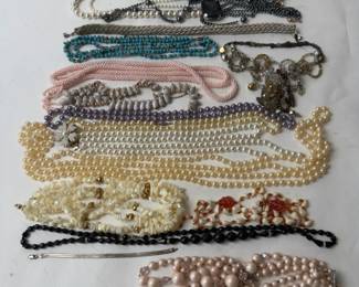 Lot of 15 Vintage & Contemporary Costume Necklaces - Faux Pearl, Bead, Shell