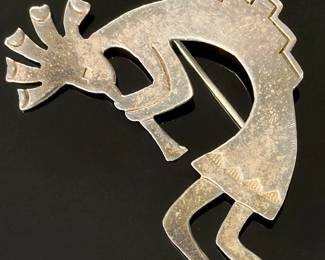 Navajo Joe Delgarito Sterling Silver Kokopelli Brooch Pin Native American Jewelry