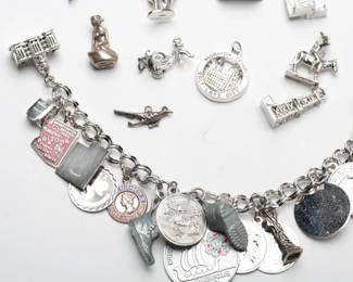 Vintage Sterling & Silver Charm Bracelet Lot w/ Unattached Charms, 110.3g
