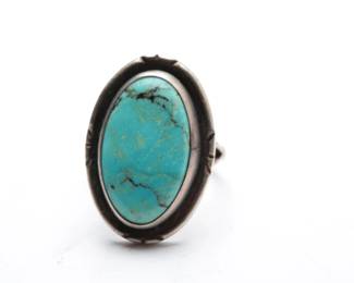 Vintage Native American Turquoise Sterling Silver Ring Size 6.5 Unmarked