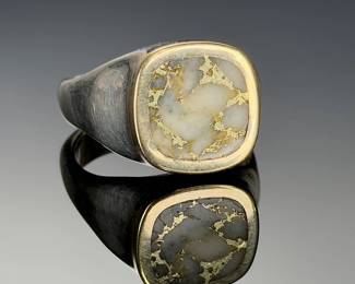 18K Gold Sterling Silver Gold Bearing Quartz Men's Ring, Size 14