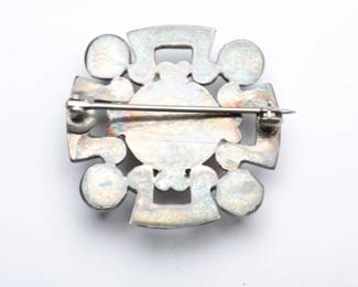 Vintage Mexican Silver Puffy Brooch Pin, Unmarked, Mid-Century Style, 8.4g