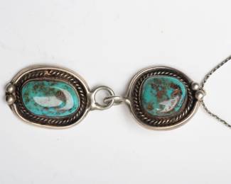 Vintage Navajo Style Sterling Silver Double Turquoise Pendant