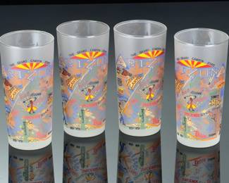 CatStudio Arizona Frosted Drinking Glasses Set of 4, Grand Canyon State Map