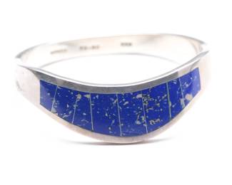 Vintage Mexican 950 Sterling Silver Lapis Lazuli Hinged Cuff Bracelet TL-H3