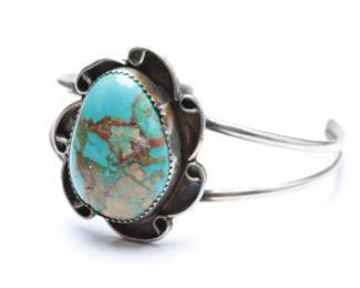 Vintage Native American Style Turquoise Silver Cuff Bracelet Unmarked