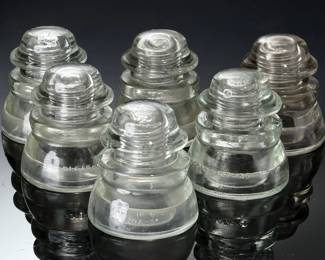 Lot of 6 Vintage Hemingray 45 Clear Aqua Glass Telegraph Insulators