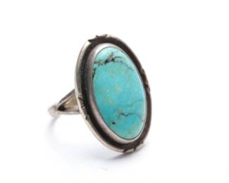 Vintage Native American Turquoise Sterling Silver Ring Size 6.5 Unmarked