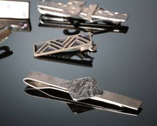Vintage Sterling Silver Tie Bar & Money Clip Lot (7 Pcs) - Mexican Abalone & Cultural Designs