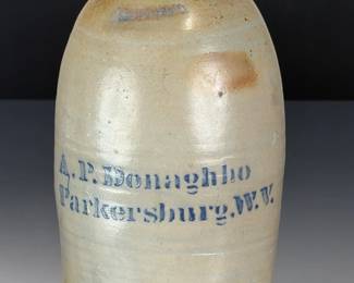 Antique A.P. Donaghho Parkersburg WV Stoneware Jug Early American Pottery