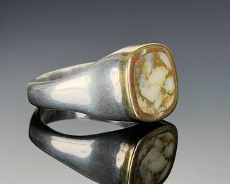 18K Gold Sterling Silver Gold Bearing Quartz Men's Ring, Size 14