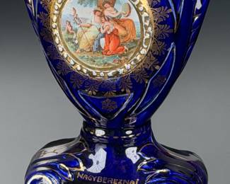 Hollohaza Szakmary Hungary Cobalt Blue Porcelain Vase Gold Gilt Neoclassical