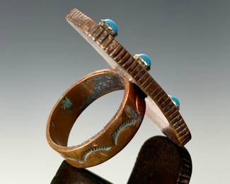 Native American Running Bear Turquoise Sterling Silver Copper Plated Ring Sz 8.25