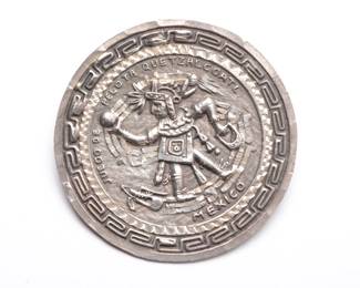 Vintage Mexican Sterling Silver Quetzalcoatl Ball Game Pendant/Brooch Pin 925