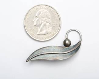 Vintage Taxco .925 Sterling Silver Delfino Leaf Brooch Pin Mexico Modernist