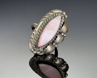 Native American Sterling Silver Rose Quartz Ring, Size 6 Estate Jewelry