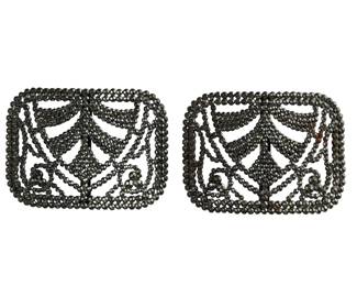 French Cut Steel Shoe Buckles, Vintage J.T Co France, Antique Footwear