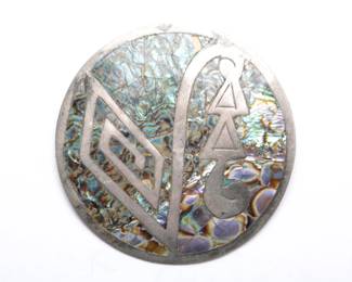 Vintage Mexican Alpaca Abalone Brooch Pendant - Dual Wear Design