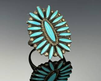 Zuni Petit Point Turquoise Ring Native American STERLING Silver VINTAGE