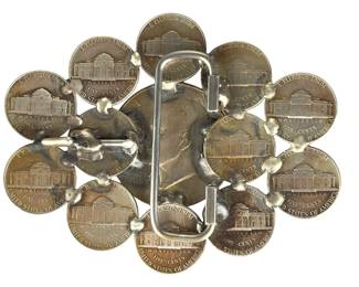 Vintage Artist Made Coin Belt Buckle w/ Eisenhower Dollar & Nickels