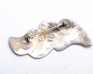 Vintage Mexican Sterling Silver Abalone Inlay Leaf Brooch Pin 925