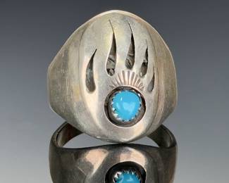 Vintage Navajo Sterling Silver Turquoise Bear Claw Ring Size 12 Native American