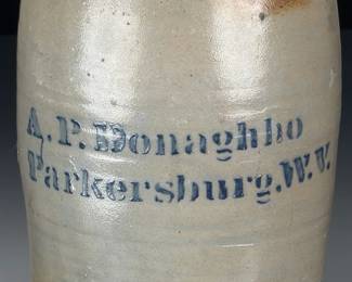 Antique A.P. Donaghho Parkersburg WV Stoneware Jug Early American Pottery