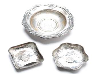 Vintage Peruvian 925 Sterling Silver Coin Dishes Lot of 3, 102.8g Total