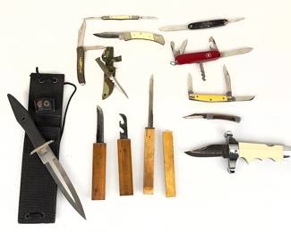 Vintage Pocket & Fixed Blade Knife Collection Lot - Victorinox, Ka-Bar, Queen Steel