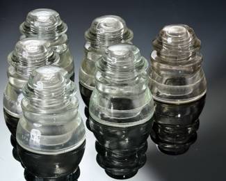 Lot of 6 Vintage Hemingray 45 Clear Aqua Glass Telegraph Insulators