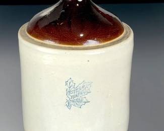 Vintage Western Stoneware Maple Leaf Logo Crock Jug Antique Farmhouse Decor