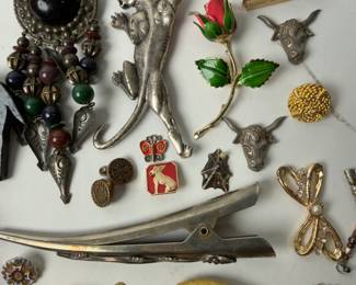 60+ Piece Vintage Costume Jewelry Mixed Lot - Pins, Pendants, Brooches