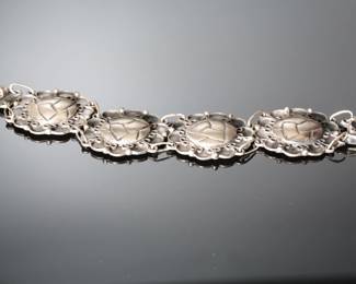 Vintage Mexican Sterling Silver Panel Bracelet - Ornate Floral Design