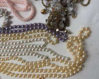 Lot of 15 Vintage & Contemporary Costume Necklaces - Faux Pearl, Bead, Shell