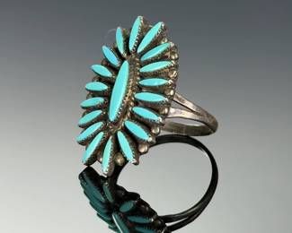 Zuni Petit Point Turquoise Ring Native American Sterling Silver Vintage