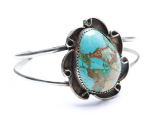 Vintage Native American Style Turquoise Silver Cuff Bracelet Unmarked