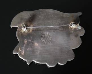 Vintage Mexican Sterling Silver Crushed Stone Inlay Brooch Pin Aztec Motif