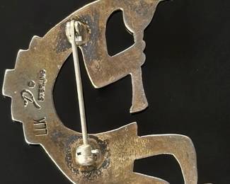 Navajo Joe Delgarito Sterling Silver Kokopelli Brooch Pin Native American Jewelry