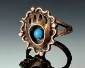 Native American Running Bear Turquoise Bear Claw Ring Copper Plated Sterling Silver