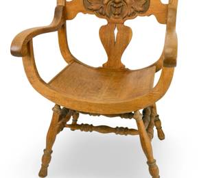 Antique Carved Oak Northwind Green Man Armchair, BURKHARDT Style