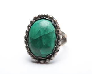 Vintage Southwest Malachite & Silver Ring, Size 3.25, Unmarked